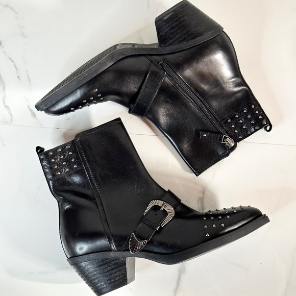 GEOX Italian Leather Western Ankle Boots 7.5 Studded Black LOVAI Low - Picture 1 of 7